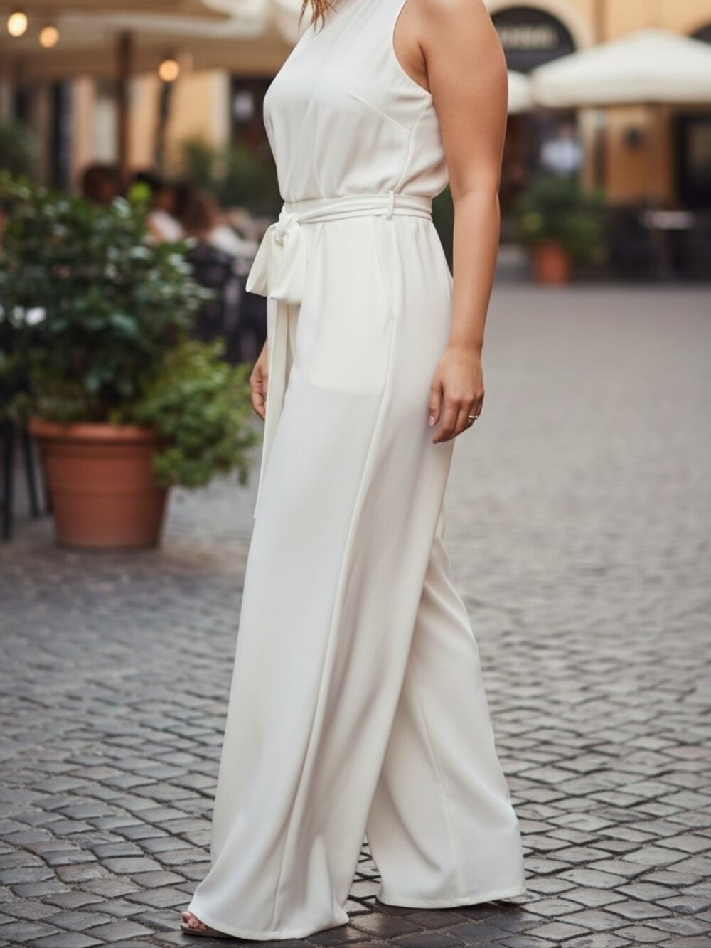 NWT Lane Bryant White Sleeveless Belted Wide-Leg Jumpsuit - Size 22 - Picture 2 of 6